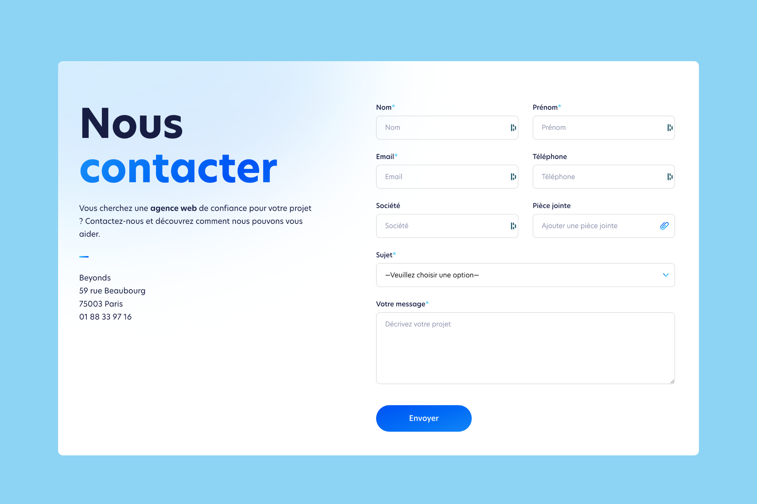 Formulaire de contact - Agence Beyonds